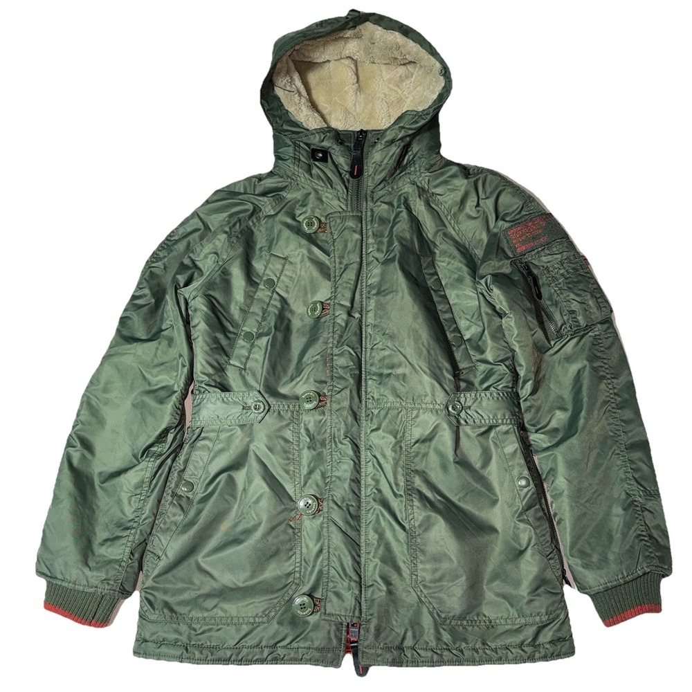 Superdry Jacket Womens M Flight Project Warm Winter Coat Parka Hooded Army Green